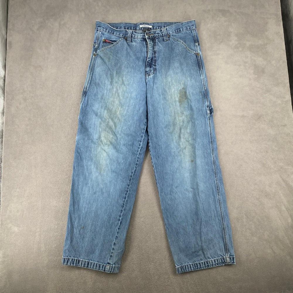 Paco Vintage Mens Carpenter Jeans Light Wash Wide Leg Denim Utility Y2K 34x31